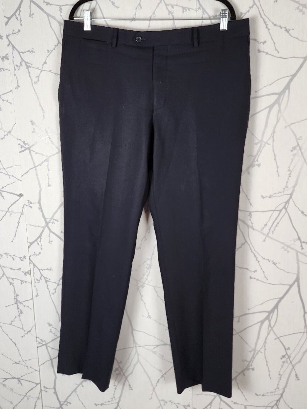 Coppley 1883 Black 100% Wool Flat Front Straight Leg Trousers
